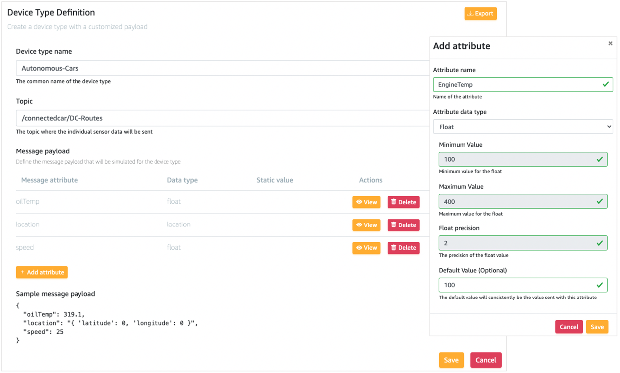 Figure 2. Create multiple device types and their data attributes