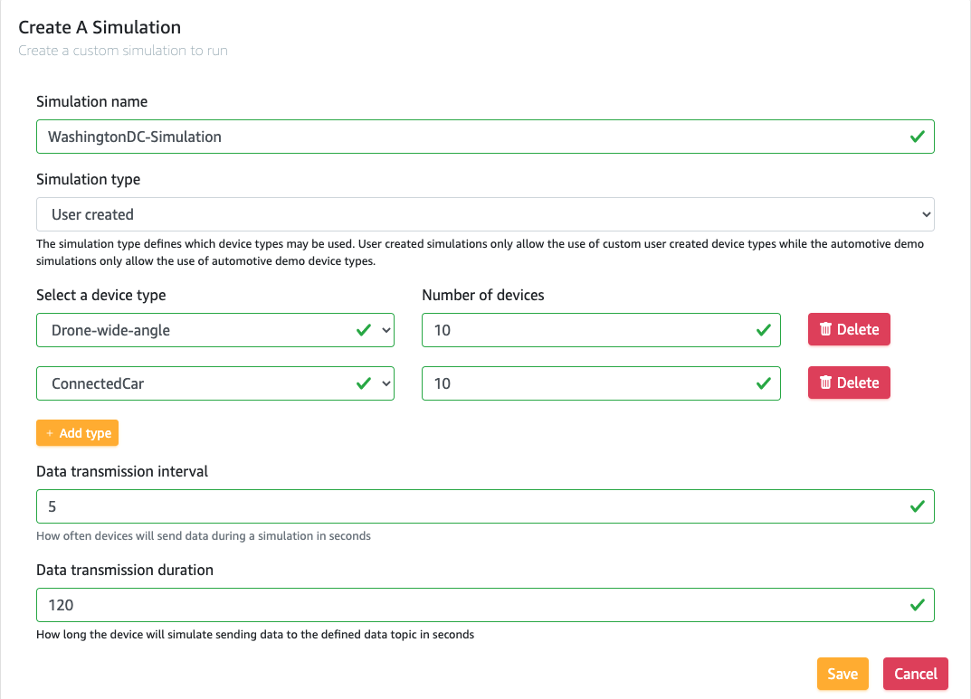 Figure 3. Create simulations for multiple devices