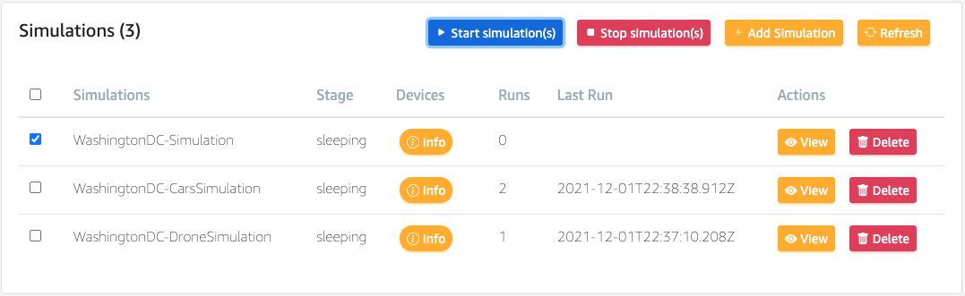 Figure 4. Run and stop multiple simulations