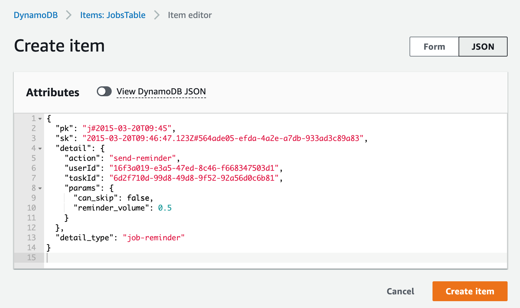 Create table DynamoDB table