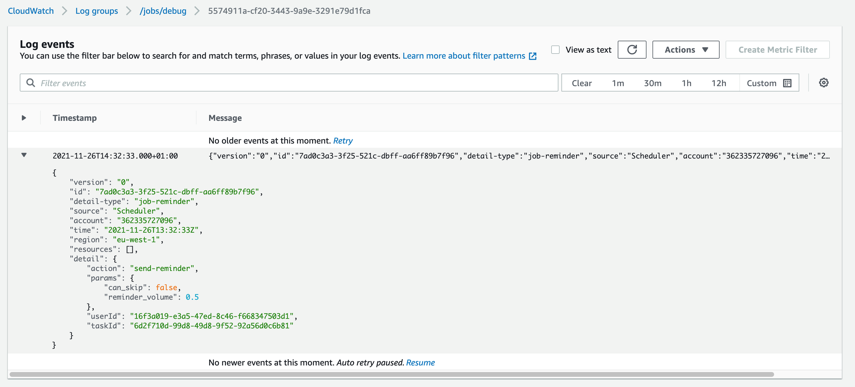 Log events screenshot