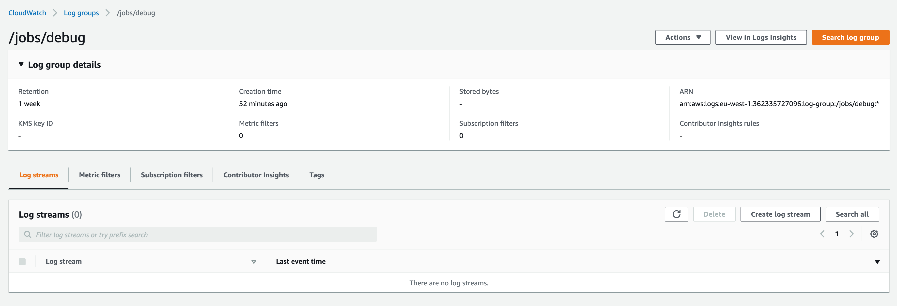 Log streams sceenshot