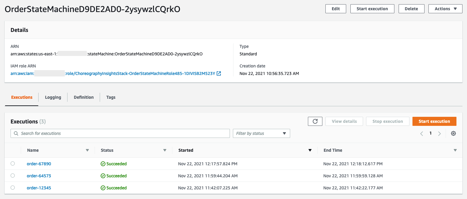 Figure 4. Step Functions workflow dashboard