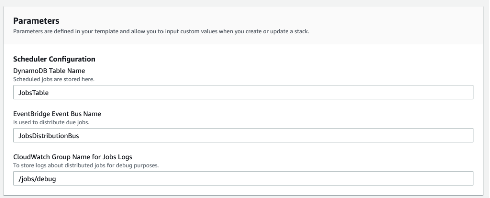 parameters table