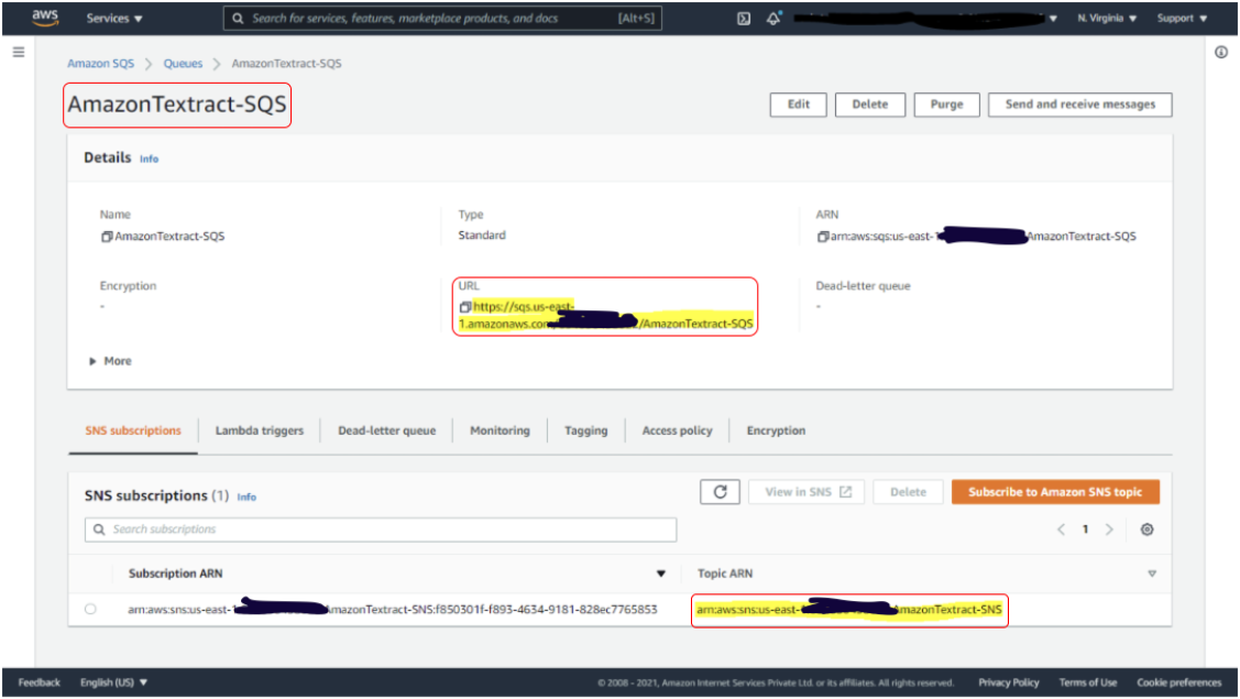 Figure 4. Amazon SQS configuration