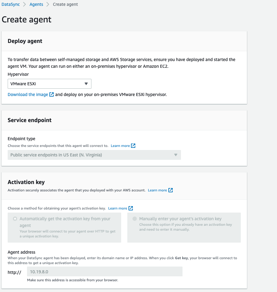 Figure 3. Create AWS DataSync agent