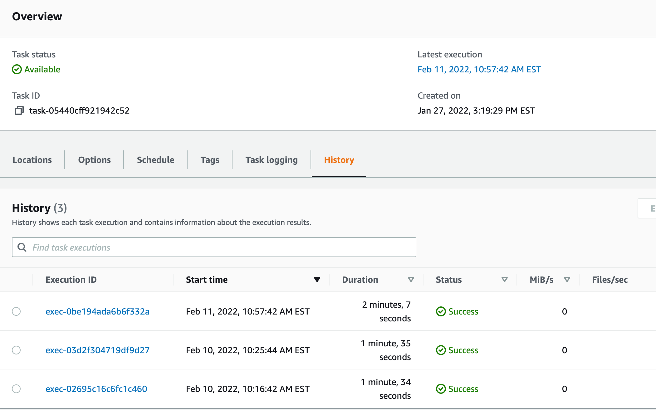 Figure 7. Task history