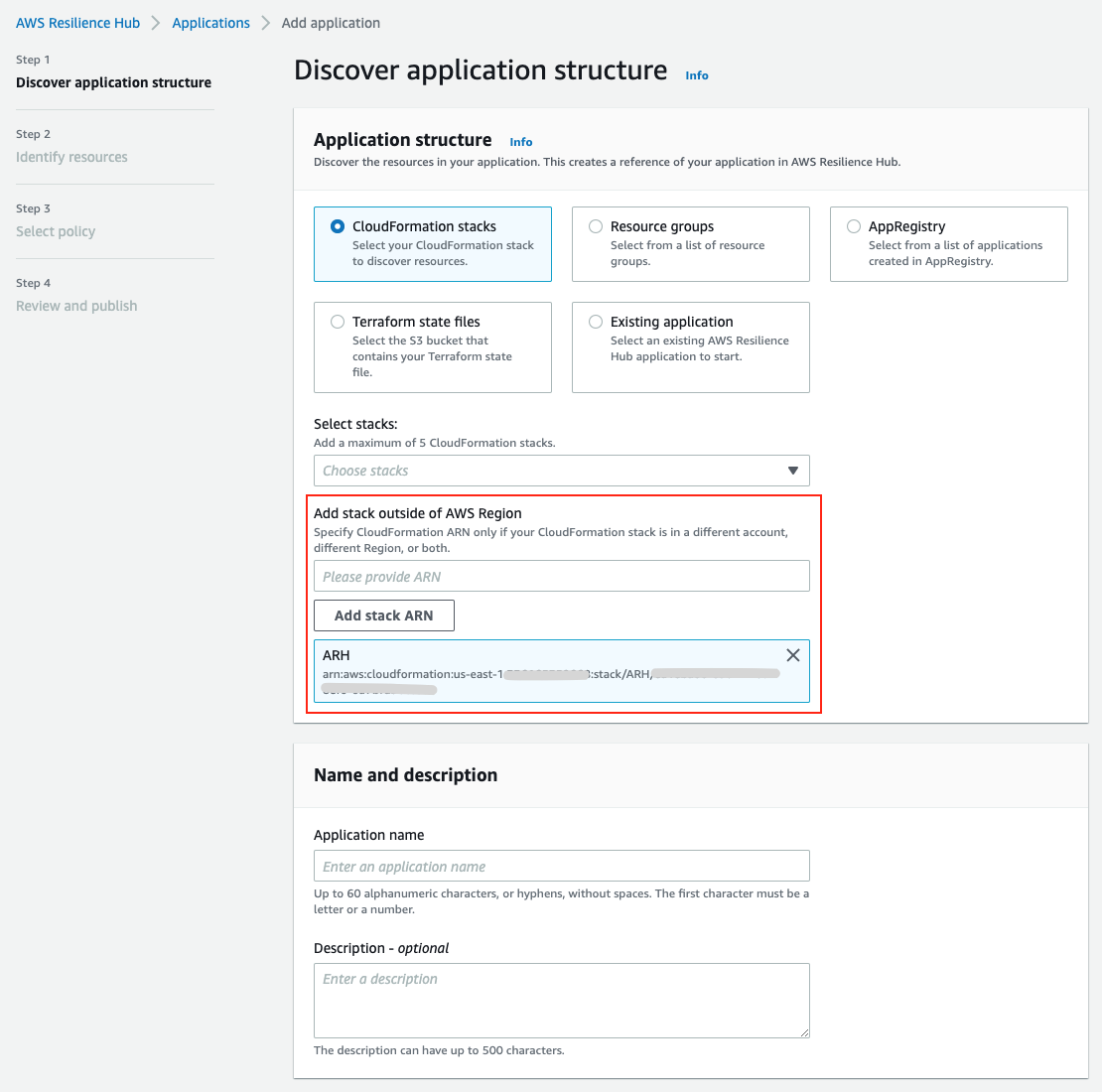 Adding application to AWS Resilience Hub