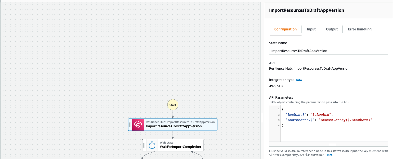 Example state using the input from AWS CodePipeline stage