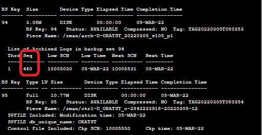 Sample output of Oracle RMAN “list backup” command