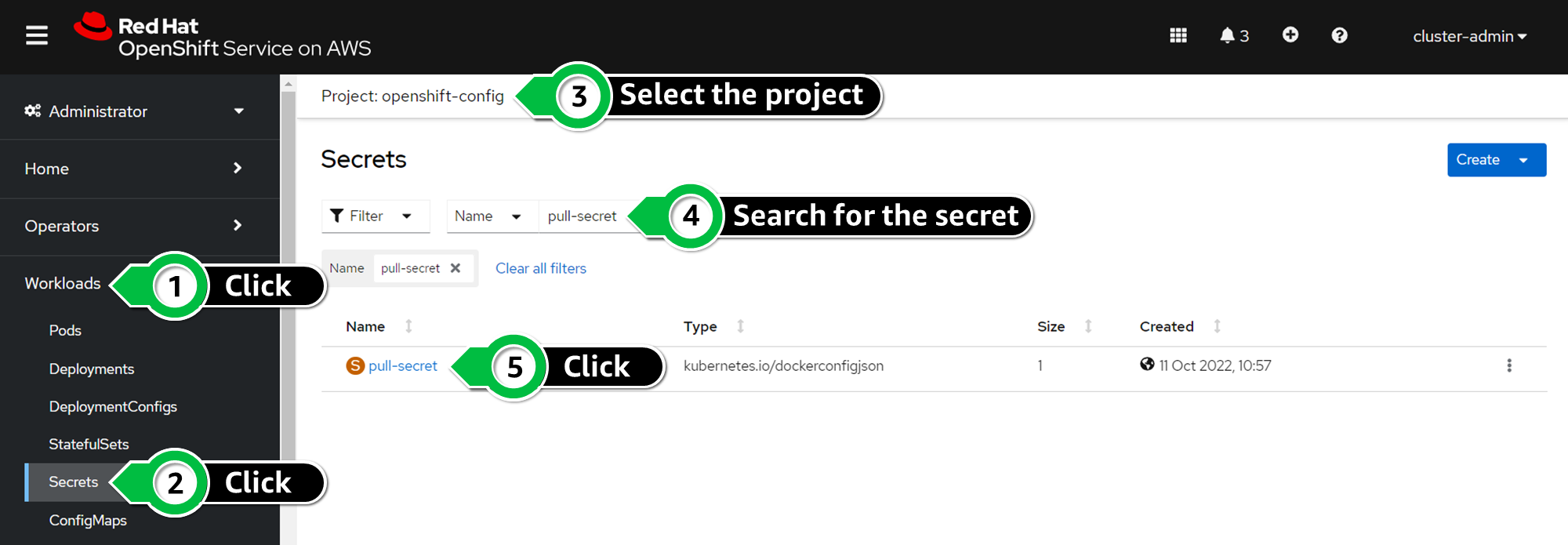 Edit the pull-secret entry