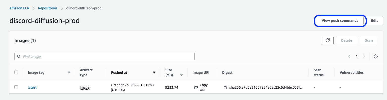 View push commands for Amazon ECR