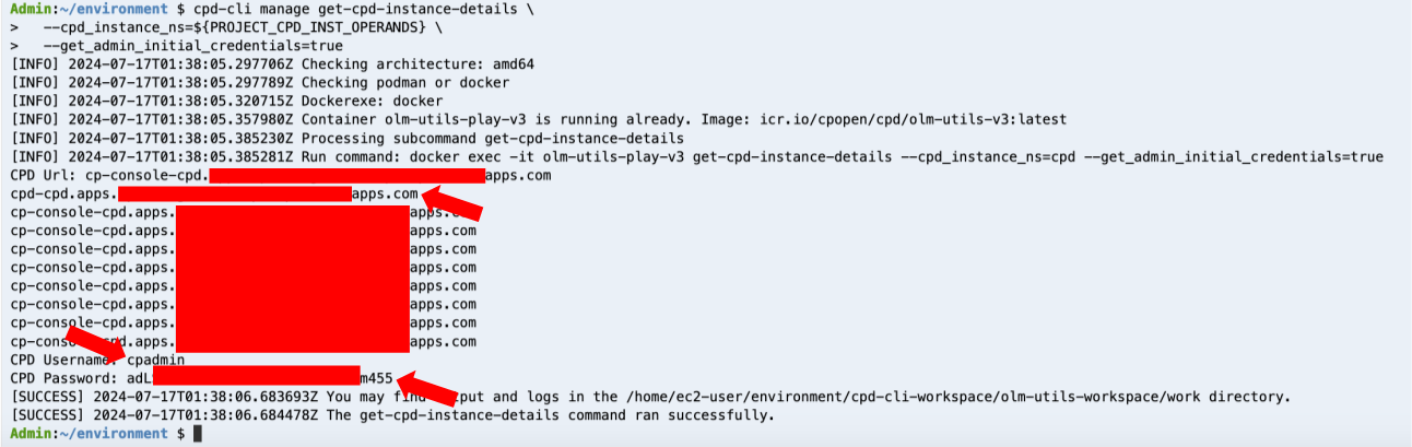 CP4D URL and admin credentials.