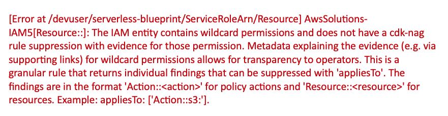 Exception thrown by cdk-nag for using wildcard permissions