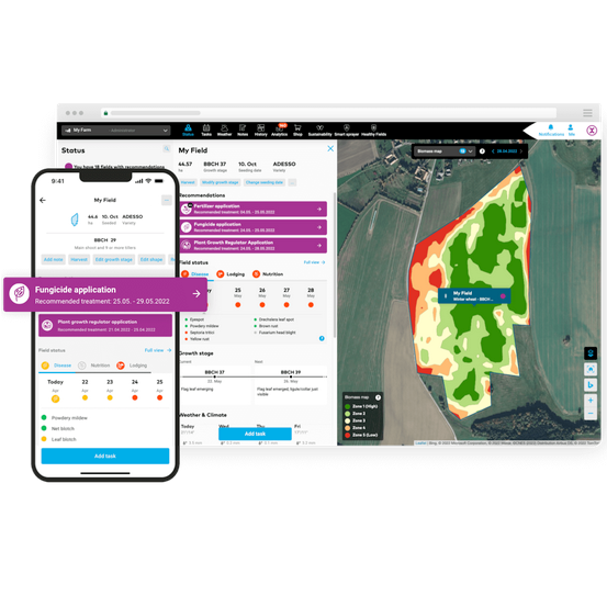 Screenshot showing the xarvio Field Manager platform