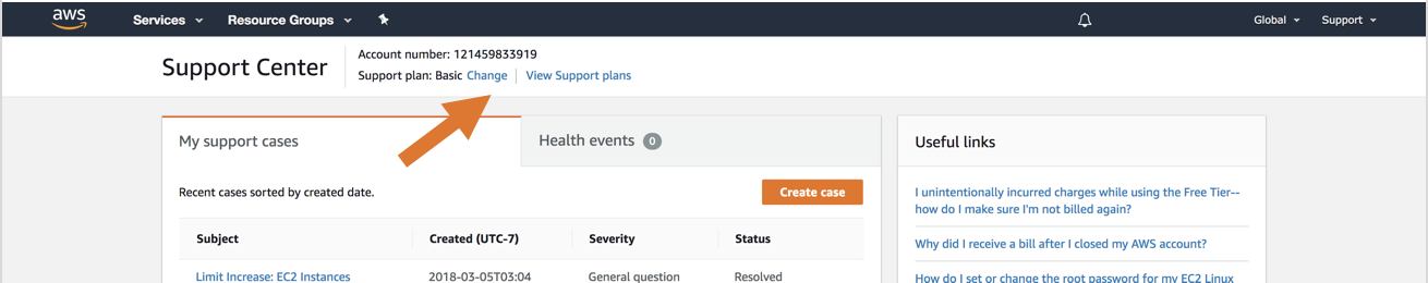 See your current plan, or click "change" to choose a new one