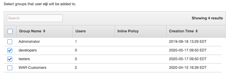 Managing user-group associations in the AWS IAM dashboard