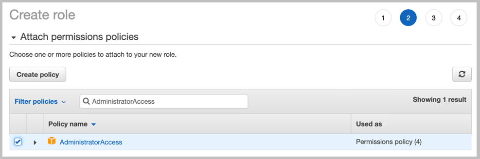 Create role attach permission policy