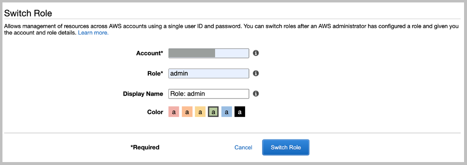 Select account and role
