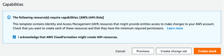 Stack review page acknowledge IAM resources creation