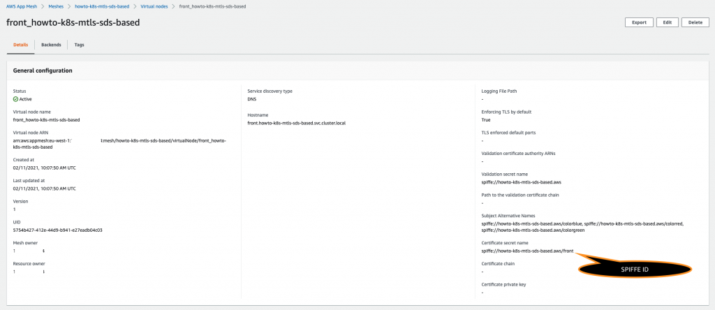 mTLS in the App Mesh console
