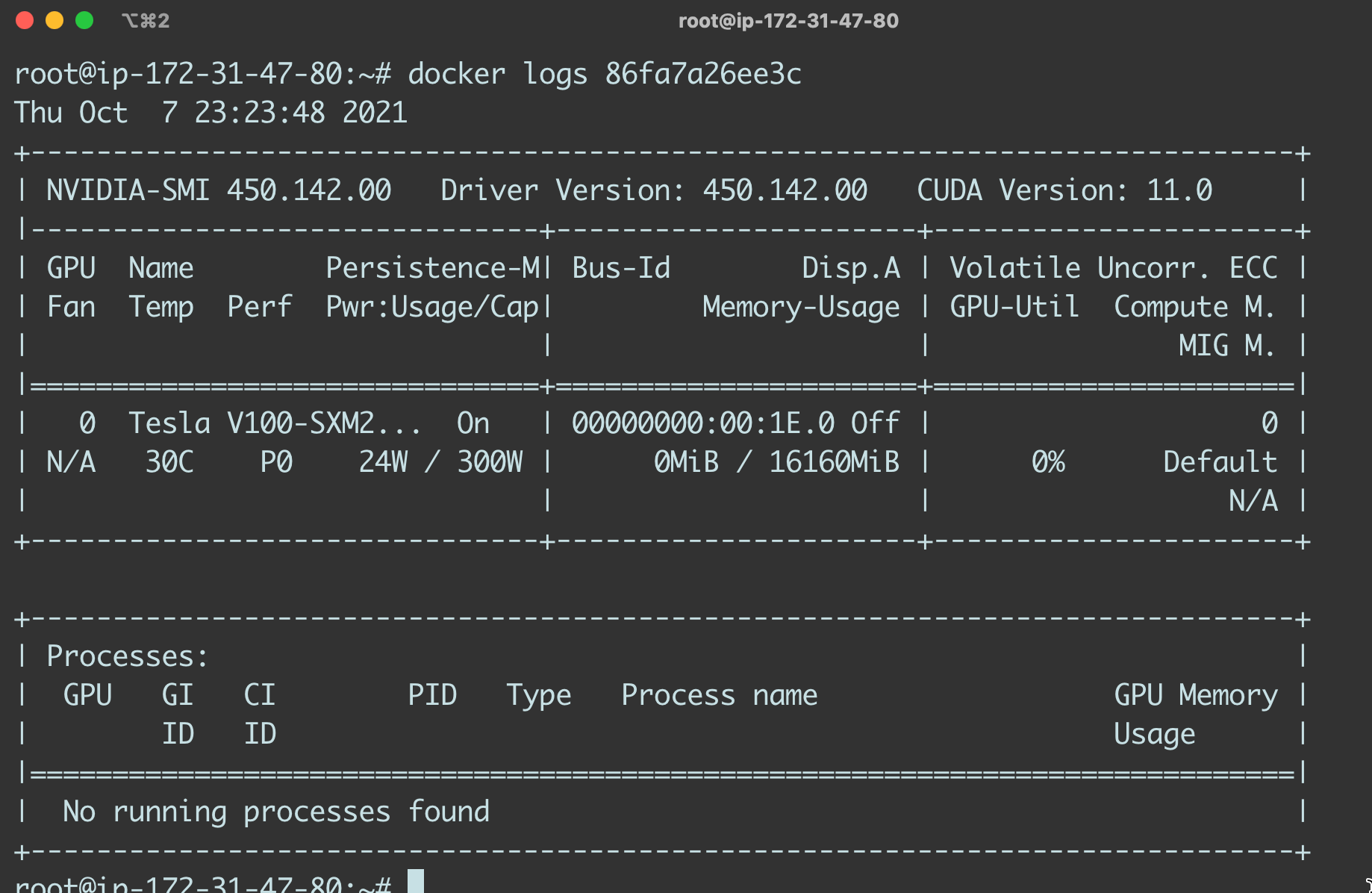 nvidia-smi command output