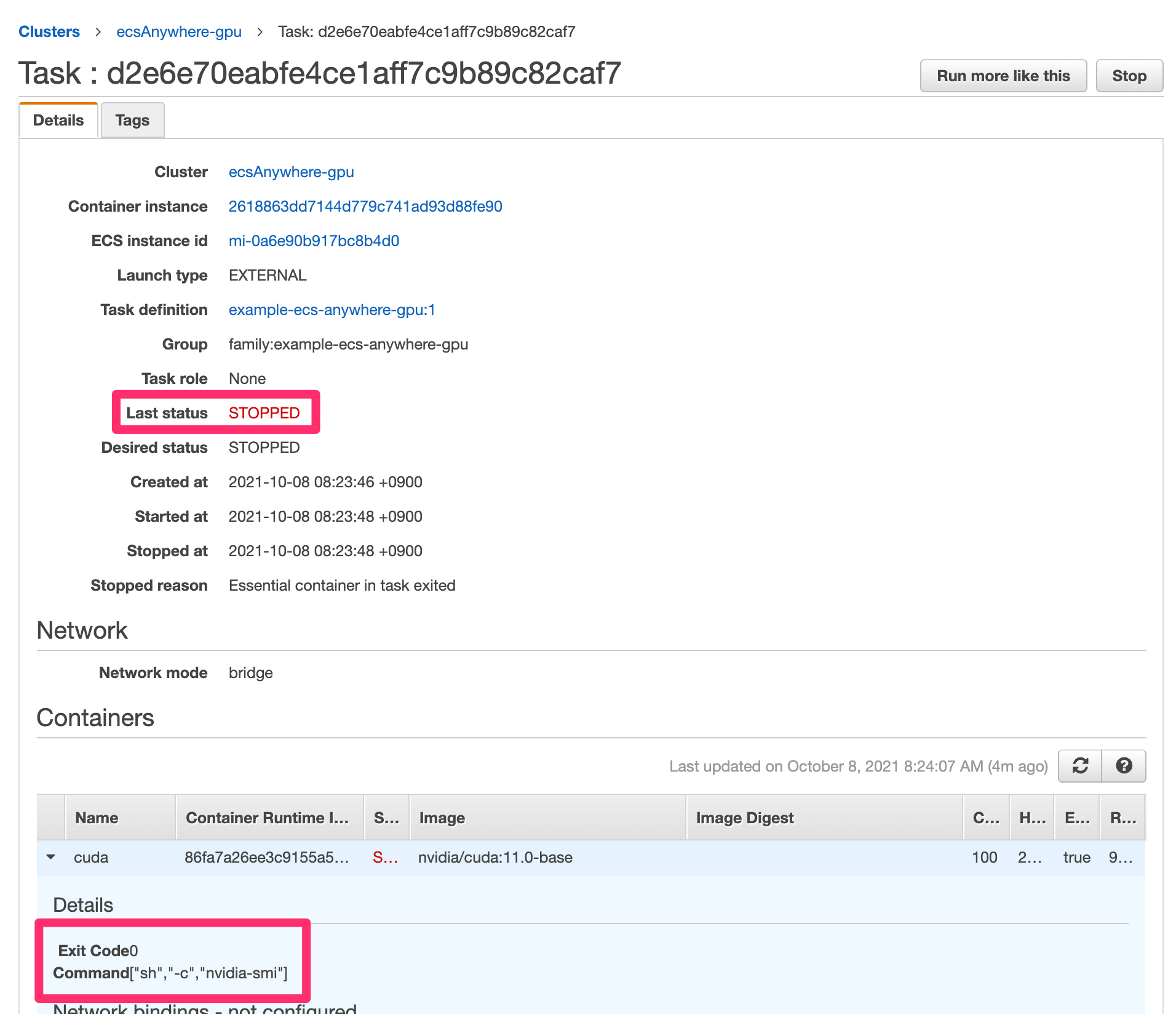 Task successfully ran and stopped