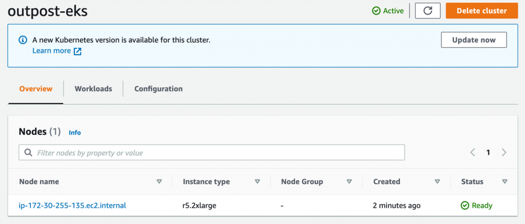 Console overview tab of checking the self-managed nodes of your EKS cluster 