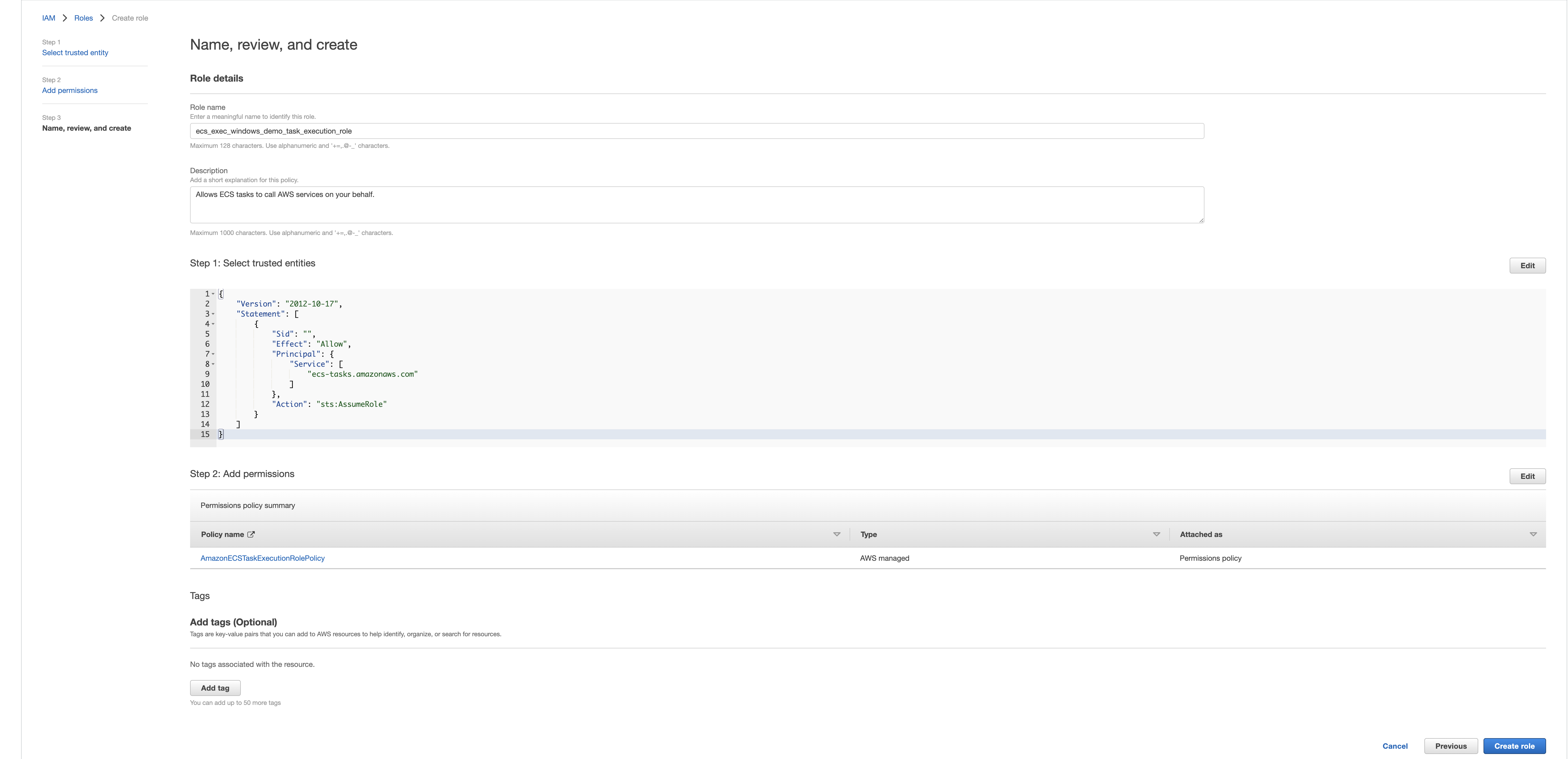 UI to select create role option