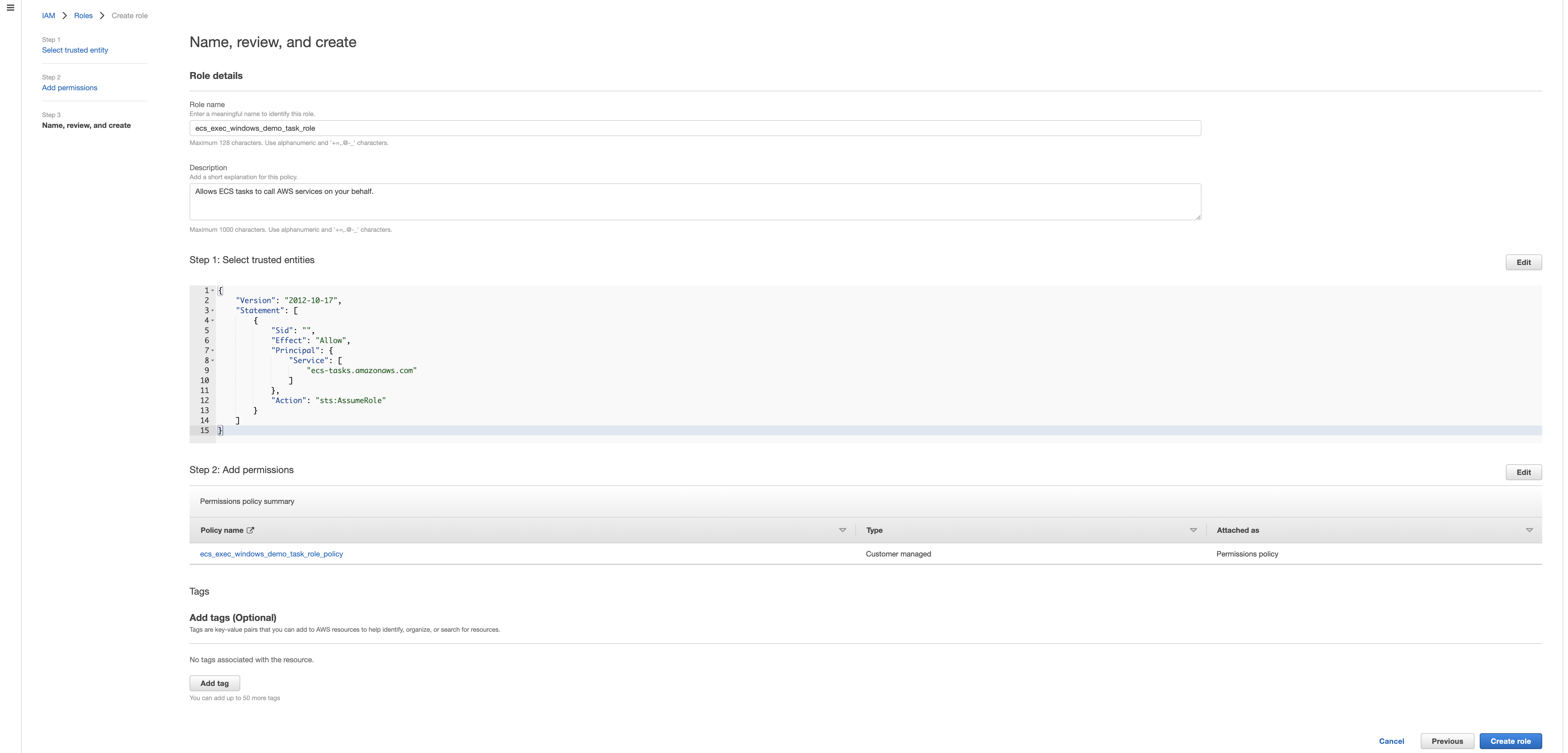UI to select create role option