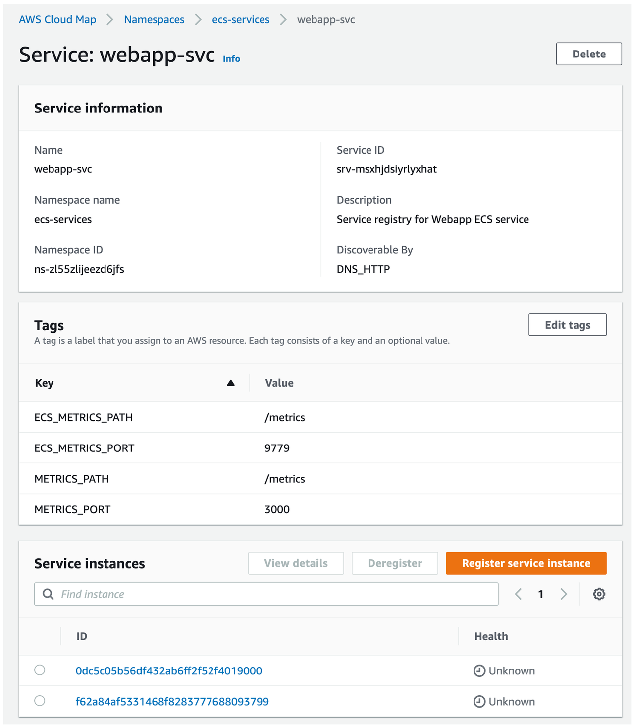 Ui screenshot of Service information tab