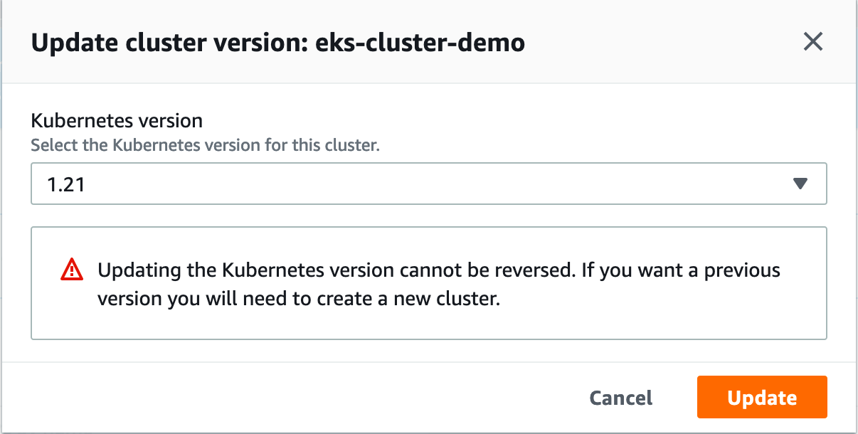 Screenshot of UI showing updating to version 1.21