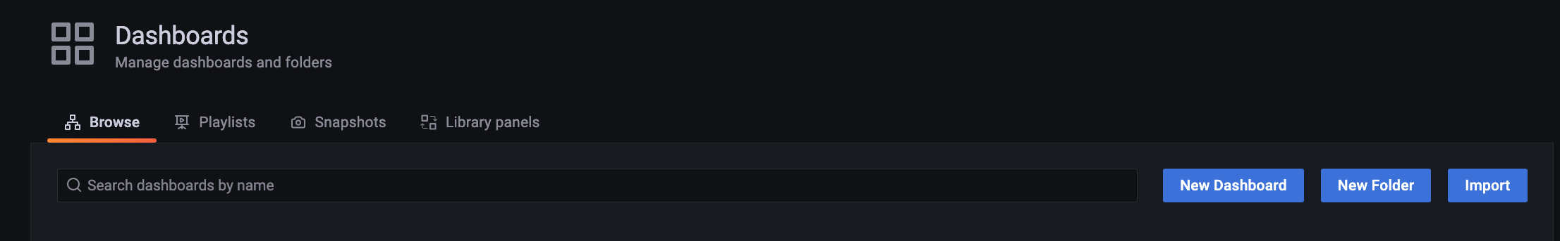 In the Dashboard window, select the import button on the far right.