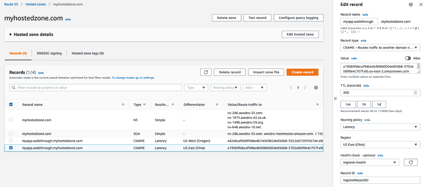 SCreenshot of Route53 records list