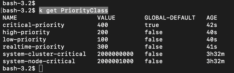 Output of example cluster