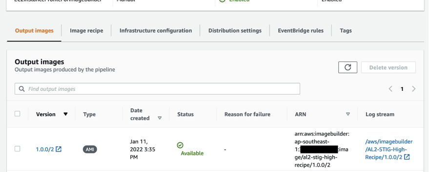 Screenshot shows list of output images