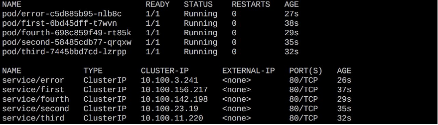 List of Pods and Services objects in the applications’ namespace