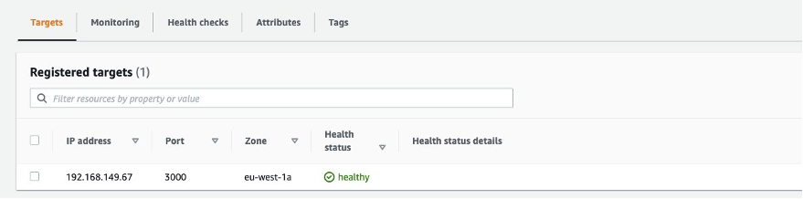 A screenshot of the AWS Console showing a list of load balancer targets