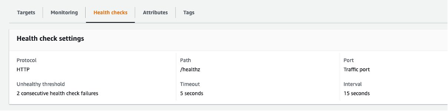 A screenshot of the AWS Console with ALB health check configuration