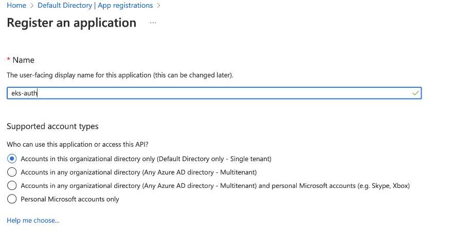 New application registration page