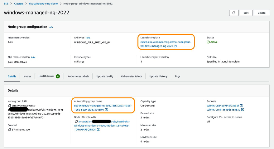 Windows-Managed Node Group Console experience