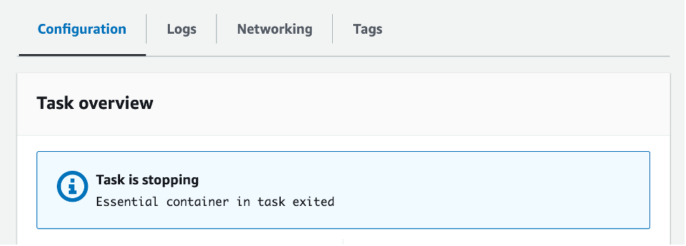 ECS console with ECS FIS service's stopped Task