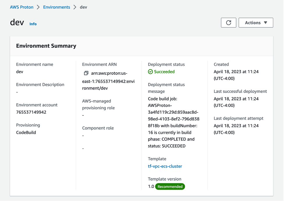 Proton environment summary