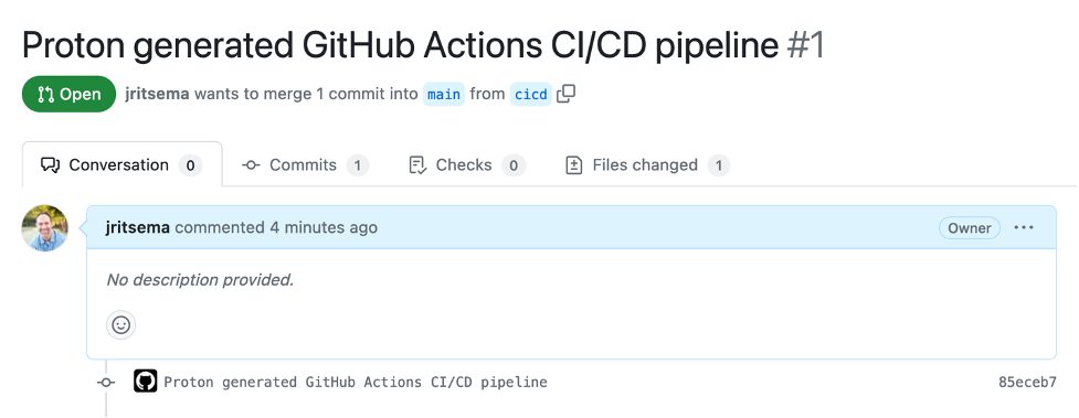 GitHub pull request with CI/CD pipeline