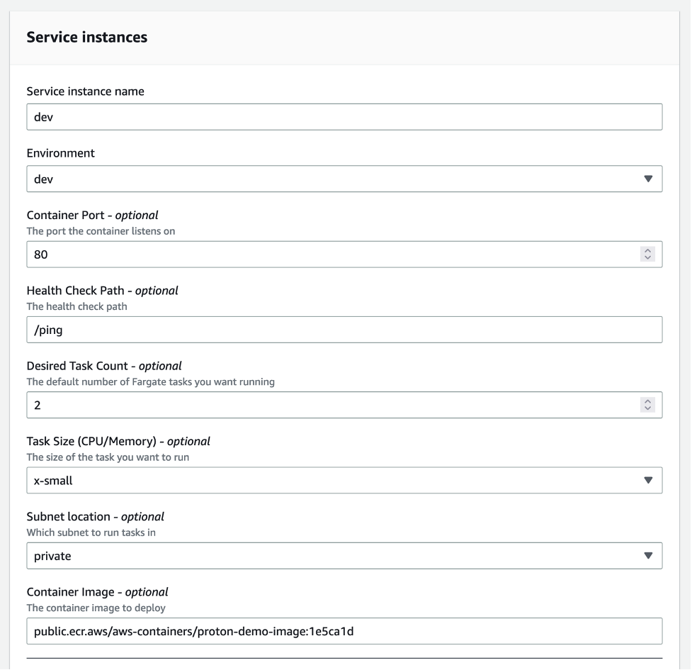 Proton service instance input