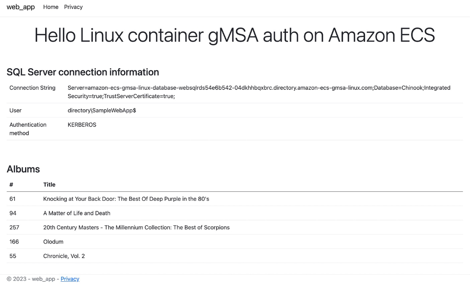 Working sample web application