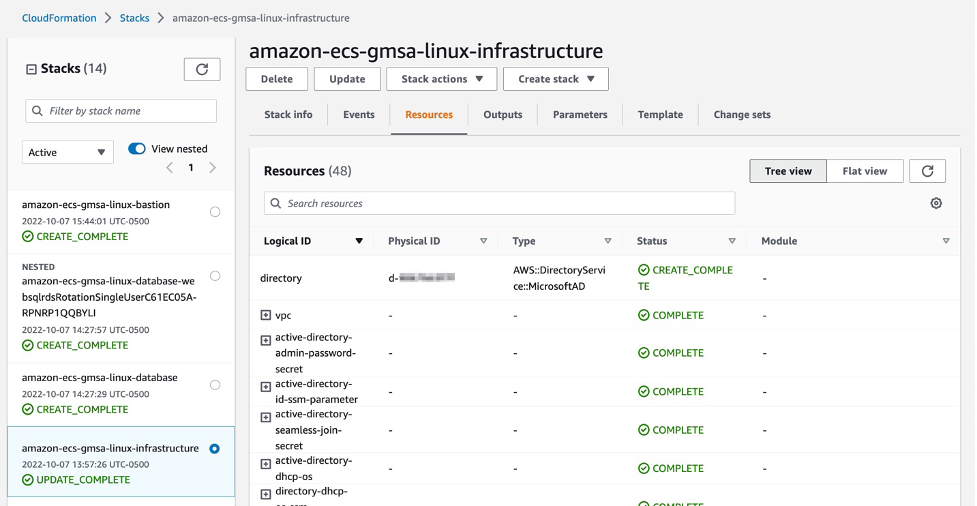CloudFormation resources in AWS console
