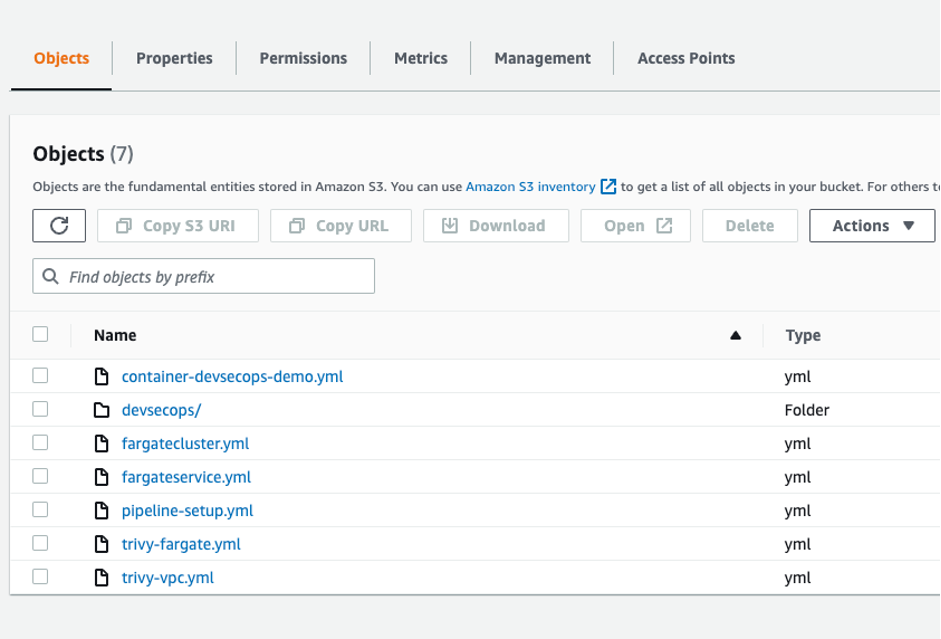 Screenshot showing S3 bucket object structure