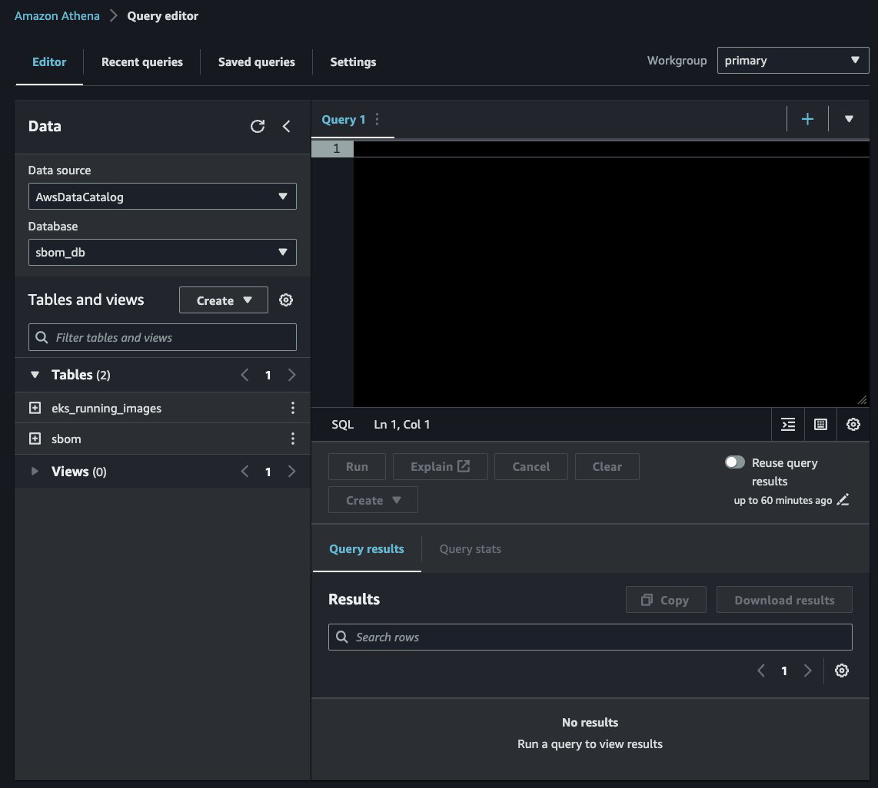 Screenshot Amazon Athena Query Editor console page