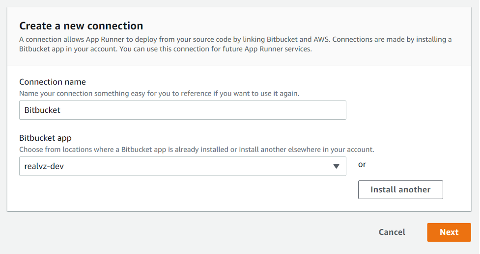 Creating a new connection for Bitbucket integration